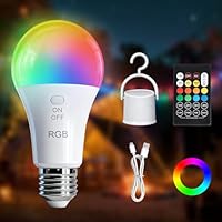 Kambo E27 LED RGB Lampadina, Ricaricabile con telecomando, Lampada dimmerabile da 7W con cambio colore e funzione di temporizzazione per campeggio all'aperto, Natale, 1 pezzi