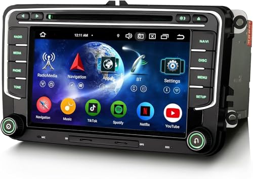 Erisin 8-Core 4GO+64GO Android 14 DVD Autoradio GPS pour VW Golf 5/6 Passat CC Jetta Polo Skoda Seat Touareg 7