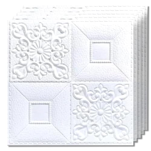 Selling Depot Papel pintado adhesivo 3D blanco estuco decorativo – pequeño – Juego de 50 hojas (35 x 35 cm, 6,12 m²) autoadhesivas, impermeables, insonorizantes – dormitorio, baño, cocina, paredes DIY