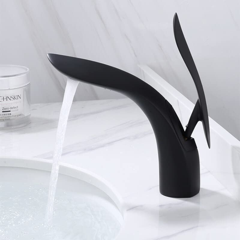 Grifo De Lavabo Solo Agua Fría En Color Negro - Acero Inoxidable 304, Aerador Ahorrador, Fácil Instalación