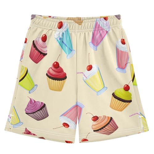 Cupcakes and Milkshakes Athletic Shorts with Zipper Pockets, Youth Boys Athletic Running Shorts for Summer