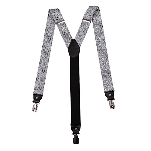 Epoint EFBB0031 Grey Paisley Suspenders Silk Y-Back Suspenders Stainless Steel Clip