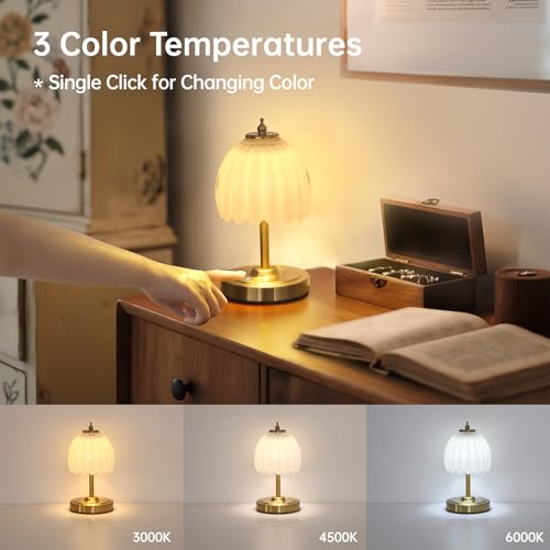 Image of Shenmoyl Set of 2 Tulip Table Lamp with 5200mAh Battery & Touch Control, Cordless Small Table Lamp with 3 Colors, Rechargeable Battery Operated Table Lamps for Nightstand, Bedroom (White Tulip)