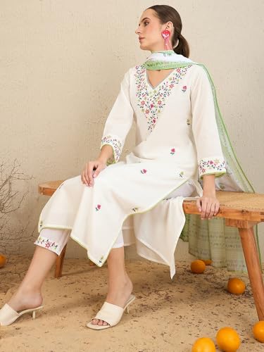 Image of INDO ERA Women Pure Cotton Kurta Set with Dupatta | Festive Suit Set, 6720