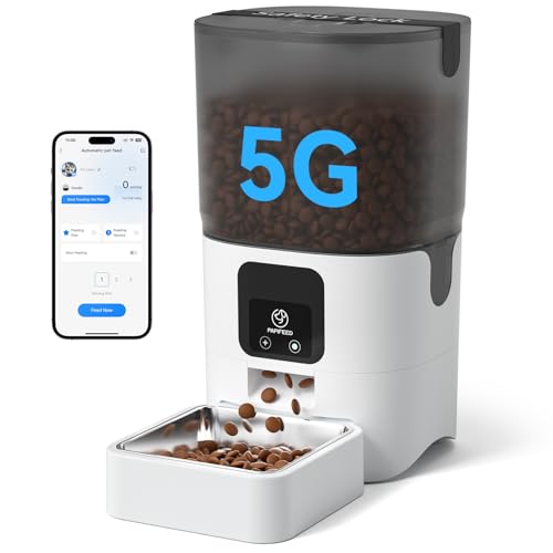PAPIFEED Automatic Cat Feeder with App, 5G WiFi Cat Food Dispenser, 6L Timed Cat Feeder for Dry Food, 10 Meals/Day, 12 Portions/Meal, Dual Power Supply Smart...