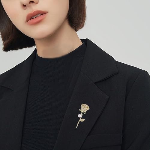 Image of Luxury Shiny Rhinestone Rose Flower Brooch Pins for Women Crystal Pearl Rose Floral Brooch Wedding Bridal Jewelry