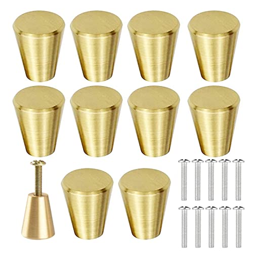 10 Pièces Solide Poignée Conique, Poignée Conique Avec Vis, Rond Monotrou Petite Poignée, Poignées Rondes En Laiton Massif, Laiton Poignée Conique, Pour Armoires,Placards,Salle,Bain Et Cuisine,Or Cover