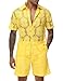 LecGee Mens Lace Co ords Set Mesh Short Sets 2 Piece Outfits Fashion Summer Tracksuits Casual Sexy Shirt Short(Orange,L)