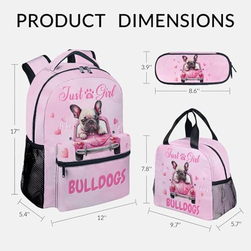 UNIKITTY Kids Backpack with Lunch Box - School Bags for Girls - French Bulldog Backpack for Dog Lovers - 17 Inch Toddler Schoolbag with Pencil Case3