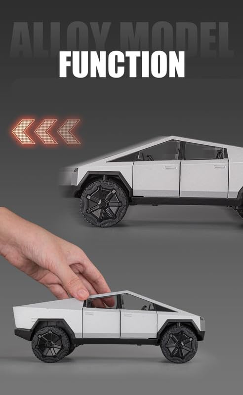 Image of Play Boy 1:24 Big T Cybertruck Model Diecast Metal Alloy Pullback Toy Vehicle with Openable Doors Light and Music Car for Kids (Multicolor)