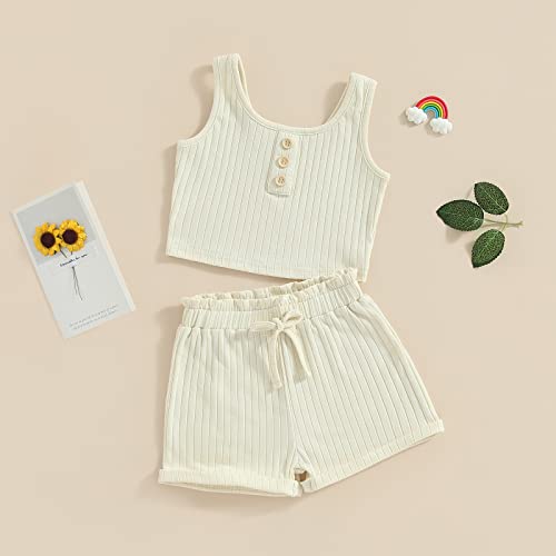 Image of Little Toddler Kids Girl Clothes Set 1-8 Years Summer Outfits Solid Color Tank Tops & Shorts