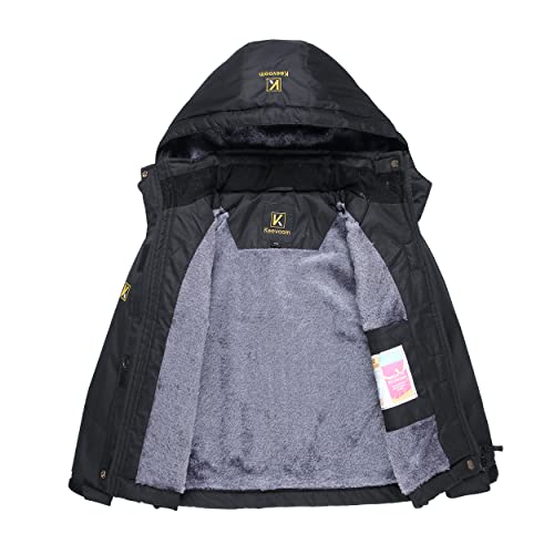 Image of Keevoom Girl's Waterproof Ski Jacket Fleece Snow Coat Windproof Warm Winter Snowboarding Jacket with Removable Hood