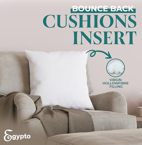 EGYPTO Pack of 4 Cushion Inserts 50cm x 50cm | Plump Bounce Back 20x20 Inch Cushion Inserts | Hypoallergenic Throw & Sofa Pillows Inner | Made in UK