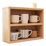 KIRIGRN Holzregal Zweistufig aus Paulownienholz, Desktop Organizer für Küche und Büro, Offenes Design mit Mortise-and-Tenon Verbindung, Natur (Natur)