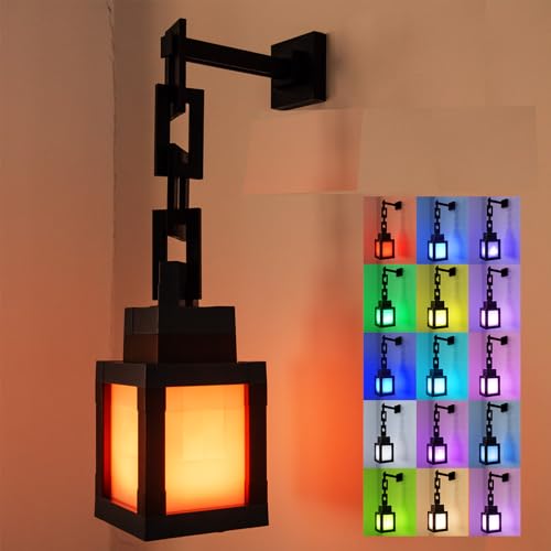 MAXERICH Pixelated Lantern Night Light 9- USB Rechargeable 3D Night Lamp LED Wall Light for Room Game Room Decor Remote Control 16 Colors