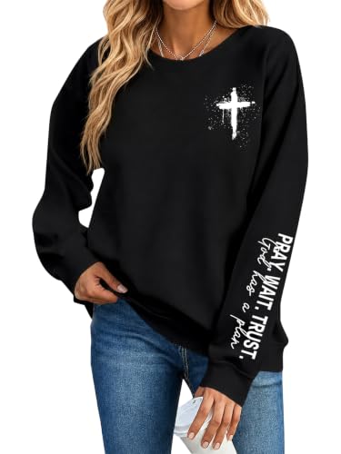 QIXYN Christian Sweatshirts for Women Jesus Faith Over Fear Cross Tops - image 1