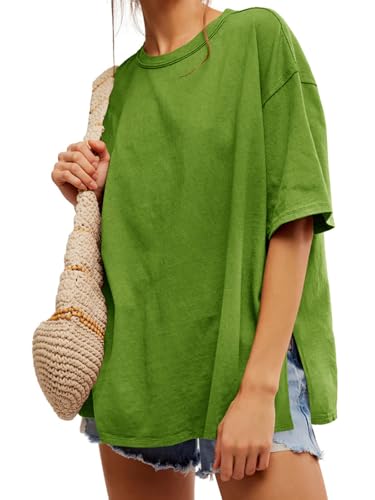 Image of Tankaneo Womens Oversized Tshirts Summer Casual Short Sleeve Crew Neck T Shirt Loose Fit Side Slit Tee Tops