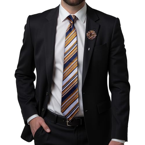 Image of Hi-Tie Men's Silk Ties Formal Woven Classic Necktie Pocket Square Cufflinks Lapel Pin Set Wedding Business