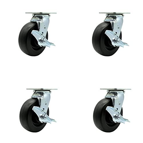 Polyolefin Swivel Top Plate Casters Set of 4 Heavy Duty with 6 Inch Wheels - Includes 4 Swivel with Top Lock Brakes and Bolt on Swivel Locks – 2,800 lbs. Total Capacity - Service Caster Brand