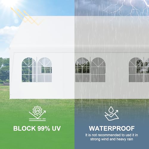 Phonjoroo Party Tent, 20’ x 20’ Heavy Duty Outdoor Canopy Tent All-Season Tarp & Removable Sidewall Waterproof Carport Wedding Canopy with Windows Event Shelters Outdoor Storage Shelter Birthday BBQ - Thumbnail 4