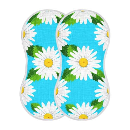 2 Pack White Flowers Muslin Burp Cloths Cotton Absorbent Baby Burping Rags for Boys Girls Soft Newborn Burp Bibs, 22 x 11 Inch2