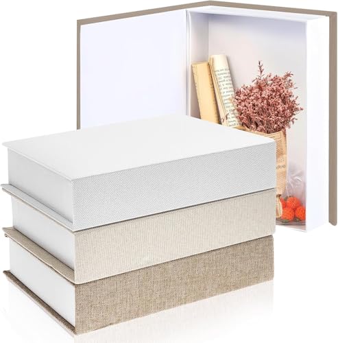 MALLOOM Lot de 3 Faux Livres Décoratifs, Boîtes à Livres Factices, Style Lin Moderne, Livres Empilés Rigides pour Décoration de Table Basse, Bureau,...