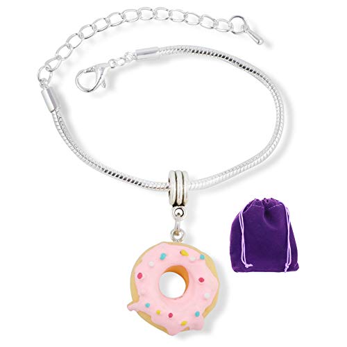 Image of Dave The Bunny Donut Bracelet Stainless Steel Snake Chain Bracelet with Plastic Charm for Donut Party Favors - Perfect Donut Grow Up Party Decorations and Donut Party Celebrations