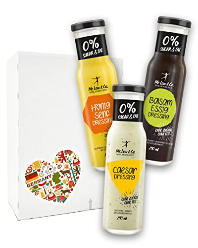 3er Bundle Mr. Low & Co. Dressings Salat Sauce für eine kalorienarme Ernährung 3 x 240ml (Honig-Senf, Balsamico, Caesar Style) Cover