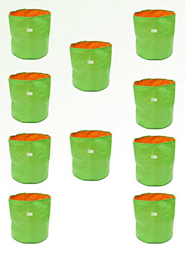Bio Blooms Agro India Pvt.Ltd. 15X18Inch HDPE Plant Grow Bags for Terrace Gardening | Pack of 10 | Green & Orange Color | Outdoor Use