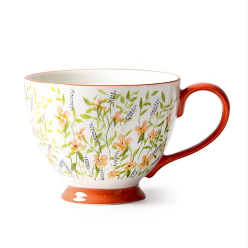 CHOOLD Schicke handbemalte Blumenmuster, große Keramik-Kaffeetasse, Jumbo-Tasse, Tee, Milch, Müsli-Tasse für Küche, Abendessen, 425 ml, Orchidee Cover