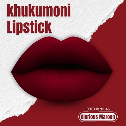Image of Khukumoni Liquid Lipstick | Creamy Lip Color Long Lasting | Smudge Proof | Waterproof & Transfer Proof Glorious Maroon 5ml