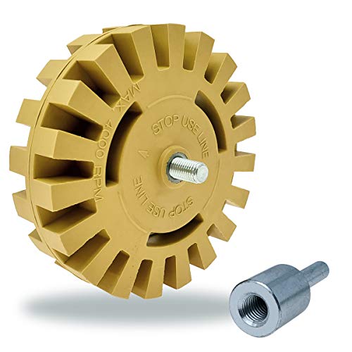 M-jump Decal Removal Eraser Wheel Tool Kit - 4 inch Rubber Power Drill Attachment for Removing Pinstripes, Stickers, Adhesive Vinyl Decals from Cars, Rvs, Boats and More