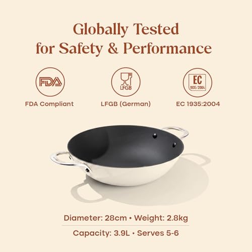 Image of CUMIN CO. Enamel Cast Iron Kadai LITE with Lid | 2L, 24 cm |5 Years Warranty | Non Toxic Heavy Bottom Kadhai for Frying | Induction & Gas Compatible | Chemical Free Coating | White