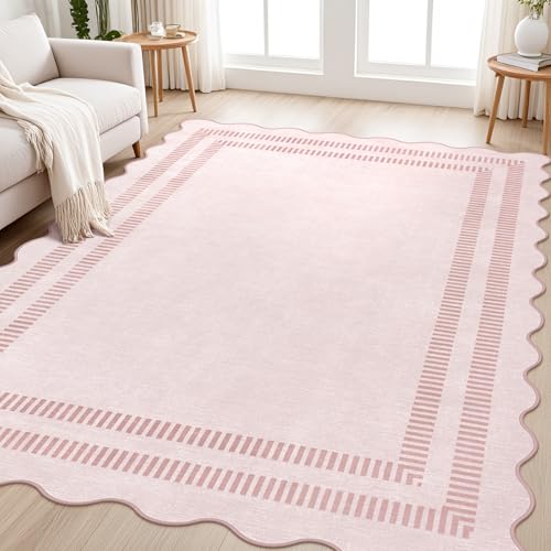 LORWER Pink Rugs for Bedroom Girls, 5x7 Washable Non Slip