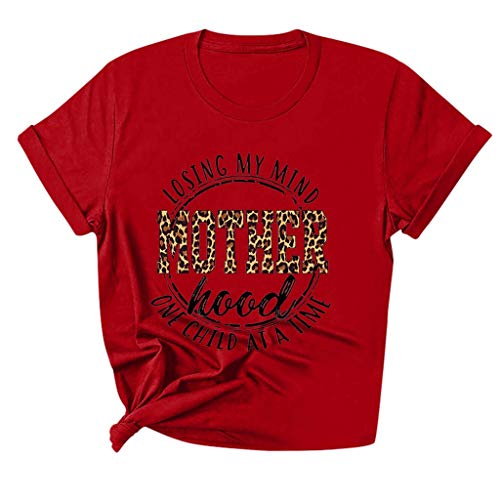 Moonuy Summer Mother's Day Mom Slim O Neck Short Sleeve Print Tee Womens Outdoor Simple White T-Shirt Tunic Tops