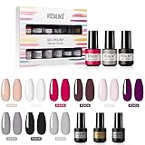 ROSALIND 7ml Esmaltes Semipermanentes 12PCS Gel Uñas, Colore Blanco Rosa Negro Rosa Nude Gris, Kit Uñas UV Gel...