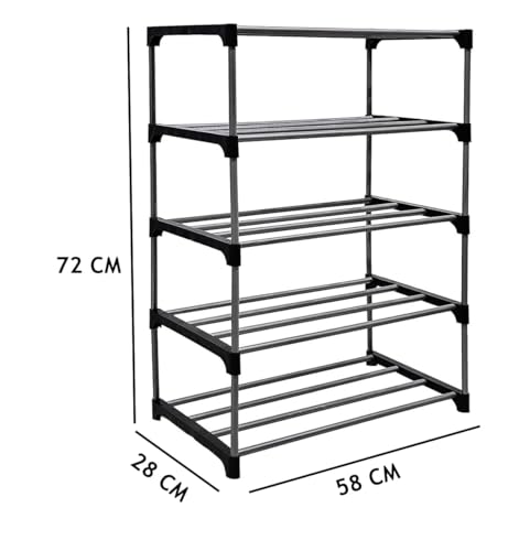 Image of Shoe Rack for Home Multi Tier Plastic Shelf Organizer with Metal Frame - Space Saving Footwear Stand with Open Slat Design for Entryway Bedroom Closet Storage (5 Tier Shoe Rack)