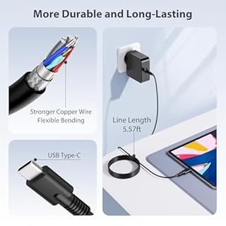 Caricatore USB C 65W, Portatile Alimentatore Caricabatterie per Huawei Matebook, MacBook Pro/Air, Asus/Acer, Lenovo ThinkPad, Ricarica Veloce per Samsung e altri dispositivi USB-C Con cavo Tipo C 1.7M