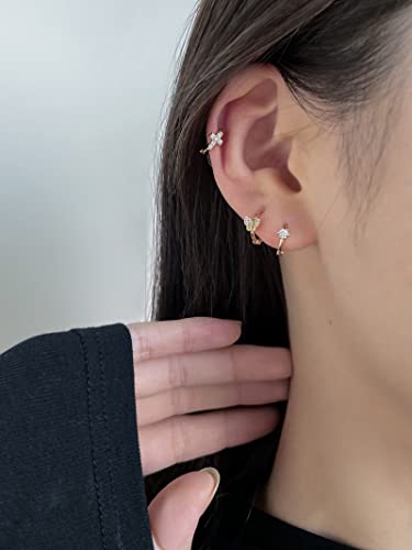 Image of DAILY VIBES Dainty Butterfly Cross CZ Small Huggie Hoop Earrings for Women