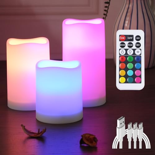 Image of Remote Control Rechargeable Flameless LED Candle Light, Outdoor /Indoor Color Changing Plastic Candle, 3 Pack