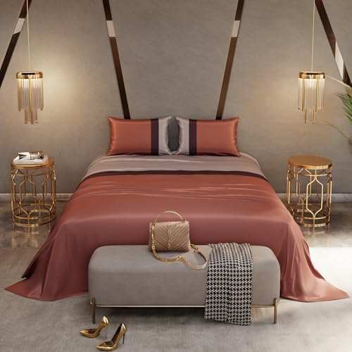 Image of Stoa Paris 300TC UltraSatin Super Size Bedsheet with 2 Pillow Covers, 274cm x 274cm Ideal for King & Double Bed, Gentle on Skin & Hair, Fade & Wrinkle Resistant, Quick Dry, Vogue - Champagne, Wine