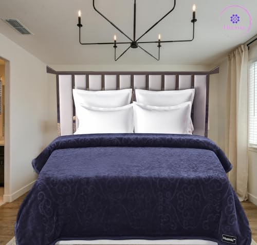Image of Navy Blue Double Bed Blanket 500 TC Super Soft Premium Microfiber Blanket, 87 x 85 Inches, Warm & Lightweight Winter Blanket, Soft Cozy AC Blanket, All Season Bed Blanket for Home & Travel