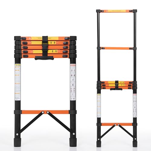 Image of Plantex 2.3m (7.55 ft.) Telescopic Ladder /Carbon Steel 6-Steps Portable & Compact Ladder /Foldable Multipurpose Collapsible Ladder for Home & Outdoor Use - (Orange)