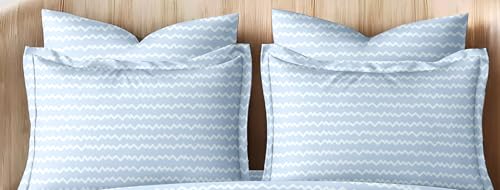 Image of Floral Design Zig Zag Stitching King Size Glace Cotton 160 TC Pillow Covers /Pillow Case-20 X 30 Inches, 50 Cm X 75 Cm (4, 1280-Blue)