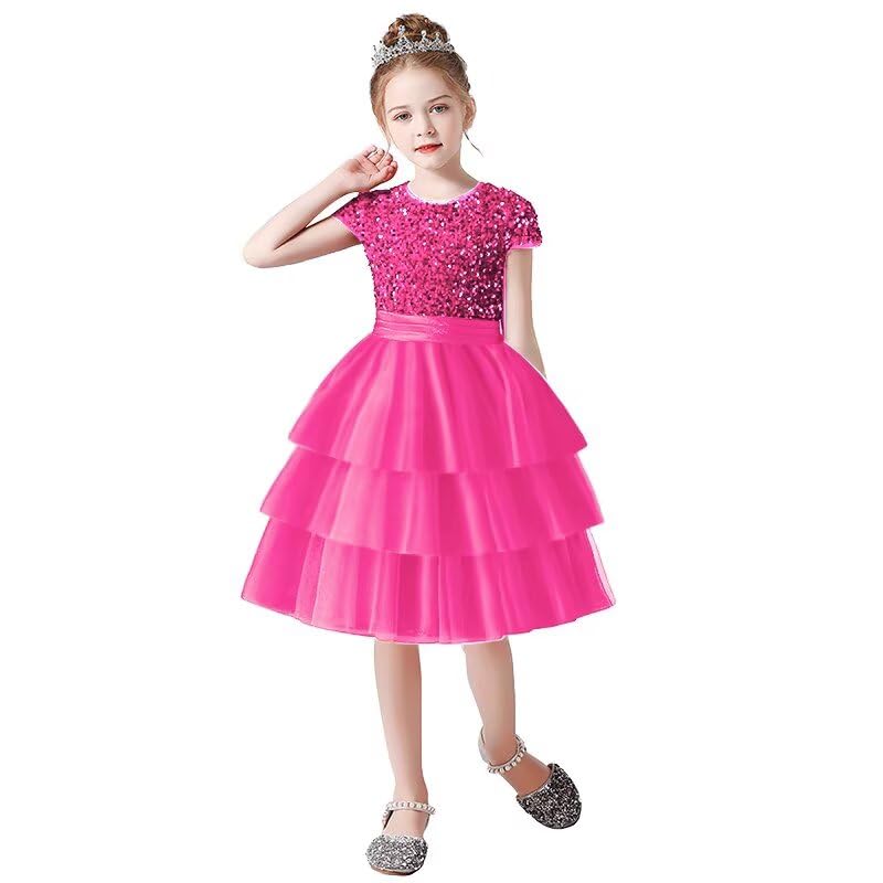 dideyttawl Knee Length Tiered Layered Tulle Flower Girls Dress Velvet Sequin Top Puffy Skirt Junior Bridesmaid Dresses
