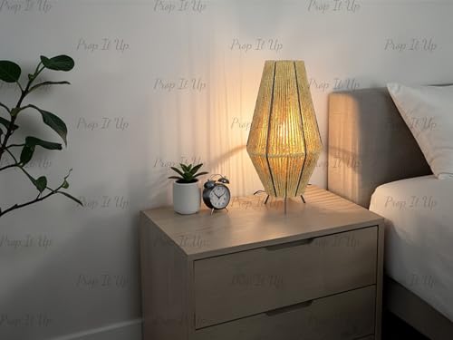 Image of Prop It Up Made in India Modern Jute Table Lamp for Bedroom & Living Room | Minimalist Bedside Lamp with Metal Frame | Warm Ambient Lighting | E27 Holder | 33 cm Height