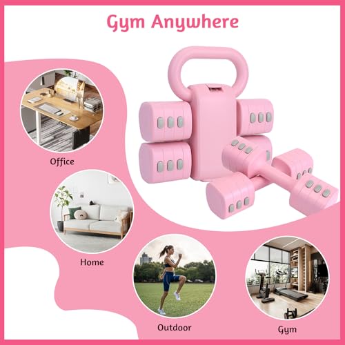 Ensemble Kettlebell Réglable, Alteres Musculation Femme - Haltère 1 kg, Disque Poids Musculation Réglables Kettlebell Rose (2-en-1) pour Fitness Féminin à la Maison – Image 5