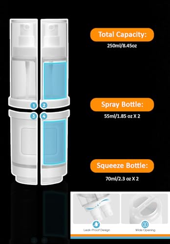 Image of Lyrovo 4-in-1 Travel Essential Kit Spray Bottles & Pump Bottles Dispenser, Travel Containers for Toiletries, Refillable Travel Accessories for Cream Toners Lotion (White)