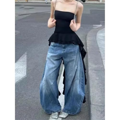 Men's New Vintage Denim Jeans, Casual Ripped Design, Loose Fit Wide Leg Trousers 5