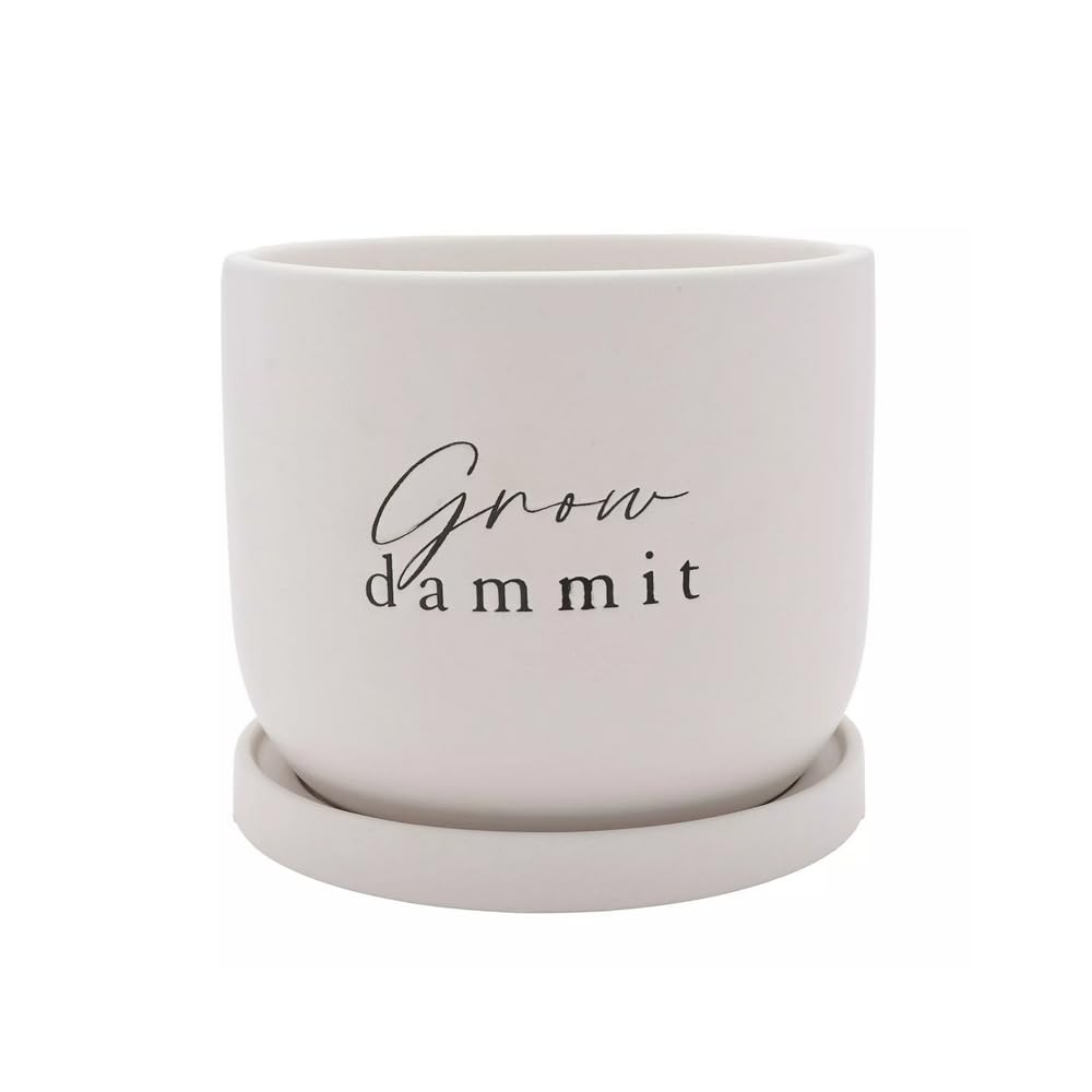 The Gift Experience White "Grow Damn It" Ceramic Plant Pot
